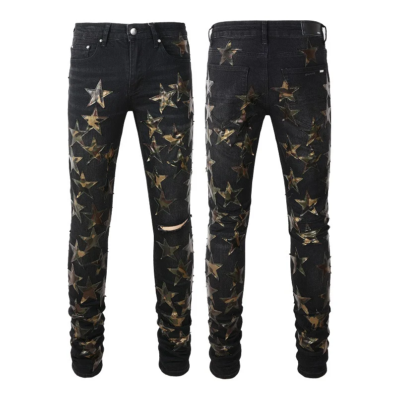 Jeans ajustados y elásticos con costuras de estrella de cinco puntas, diseño moderno y artesanía de alta calidad, para un look estilizado. — foto 2