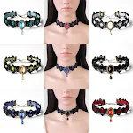 Conjunto de Acessórios de Fantasia de Halloween Colares sete cores Estilo étnico Gargantilha gótica Gola de renda Gema vintage — foto 1