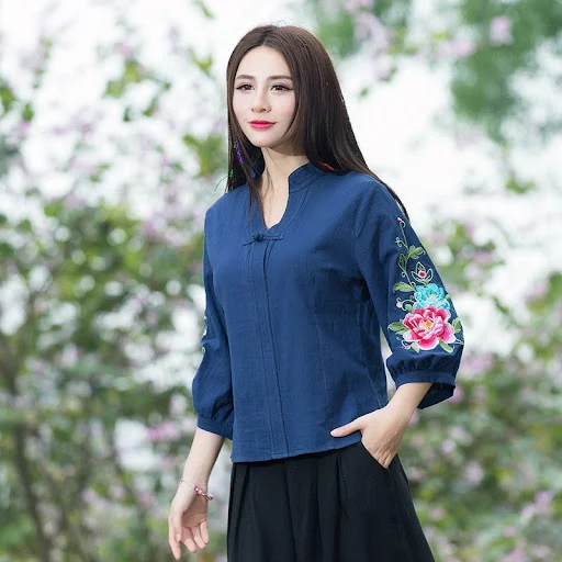 Title 1, Chinese Style Womens Embroidery Three-quarter ...