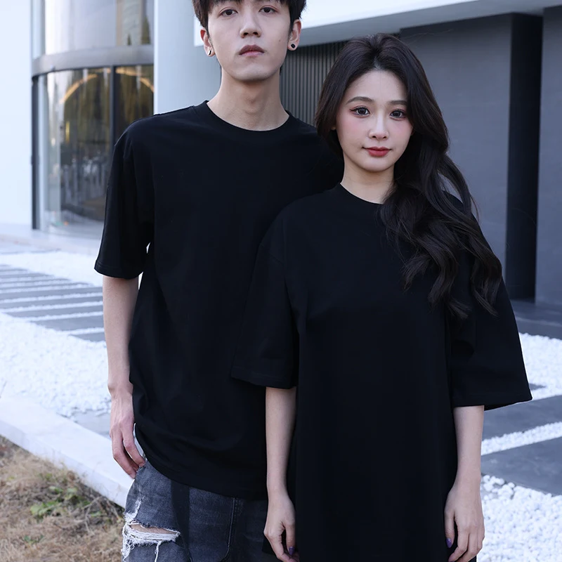 Camiseta 40% algodão solta manga curta cor sólida estilo europeu americano tamanho grande ideal para conforto casual. — foto 7