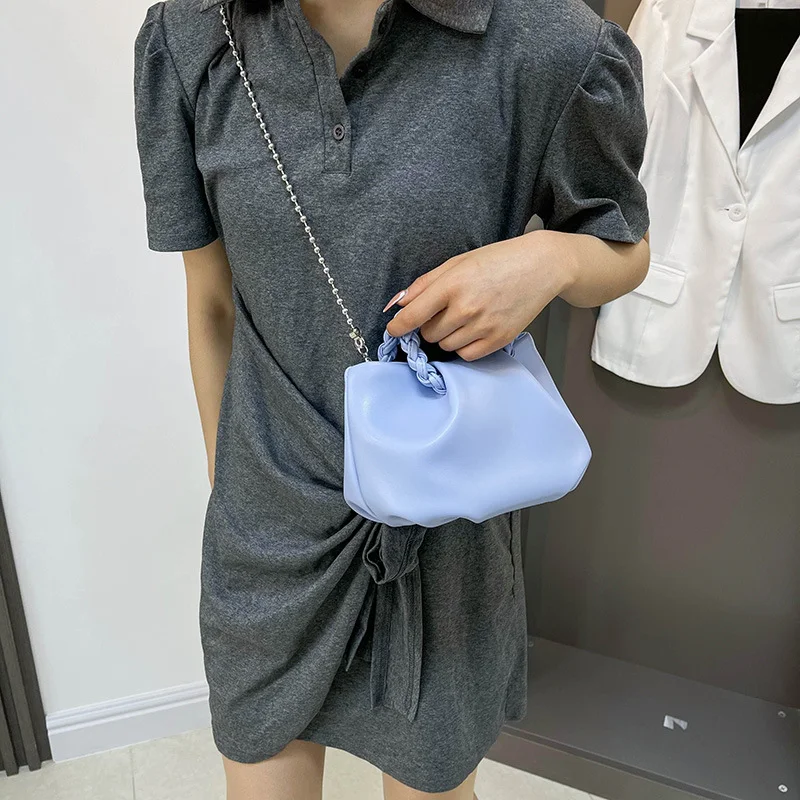 Sweet Girl Fashion Texture Handbag Pleated Pearl Chain Western Style One-shoulder Messenger Cloud Bag for Stylish Girls — photo 8