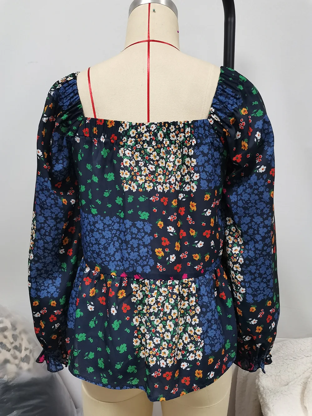 Title 14, Square Neck Ruffle Sleeve Small Floral Casual S...