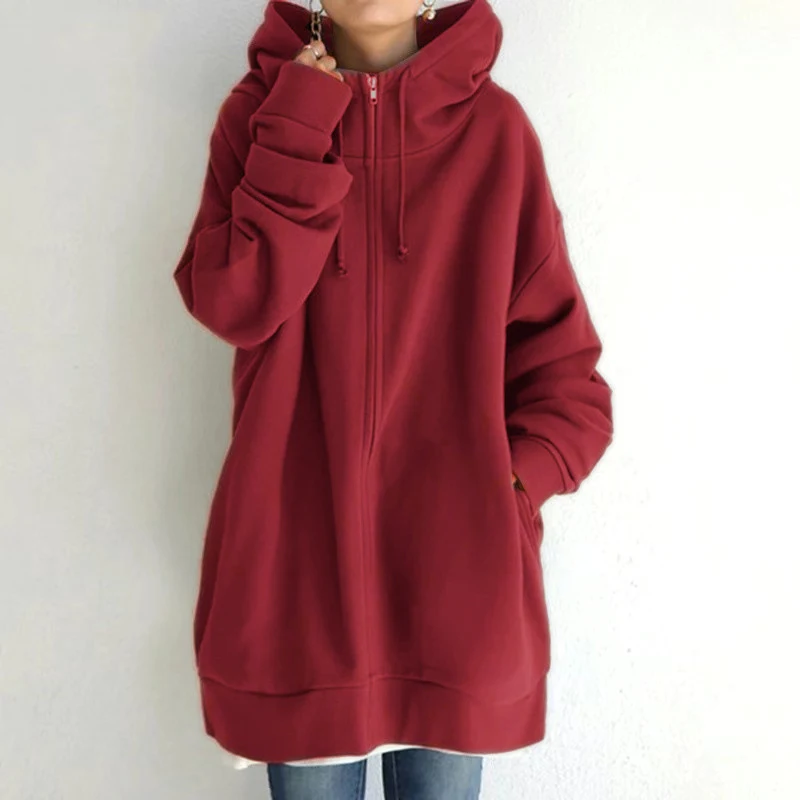 Fuzzy Hoodies voor dames Lange sportpullover met capuchon en capuchon met volledige ritssluiting — foto 11