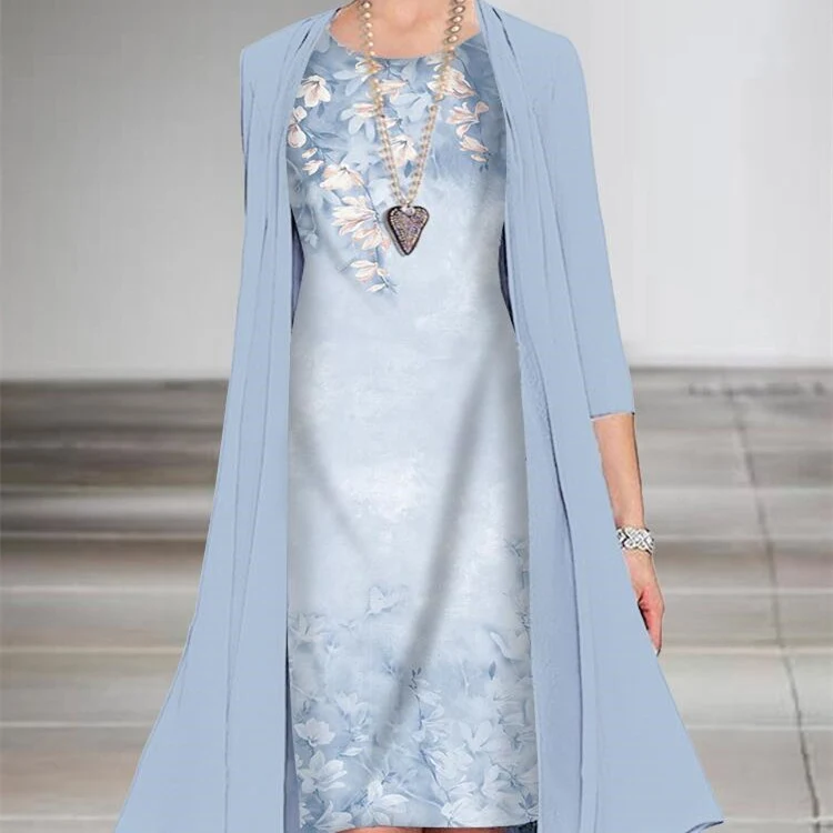 Title 2, Fashion Printed Chiffon Dress Two-piece Set