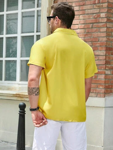 Title 3, Camisa masculina estampada solta casual manga c...