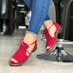 Summer new style women's sandals with fish mouth, front lace up, side hollow, and square heel design — photo 6