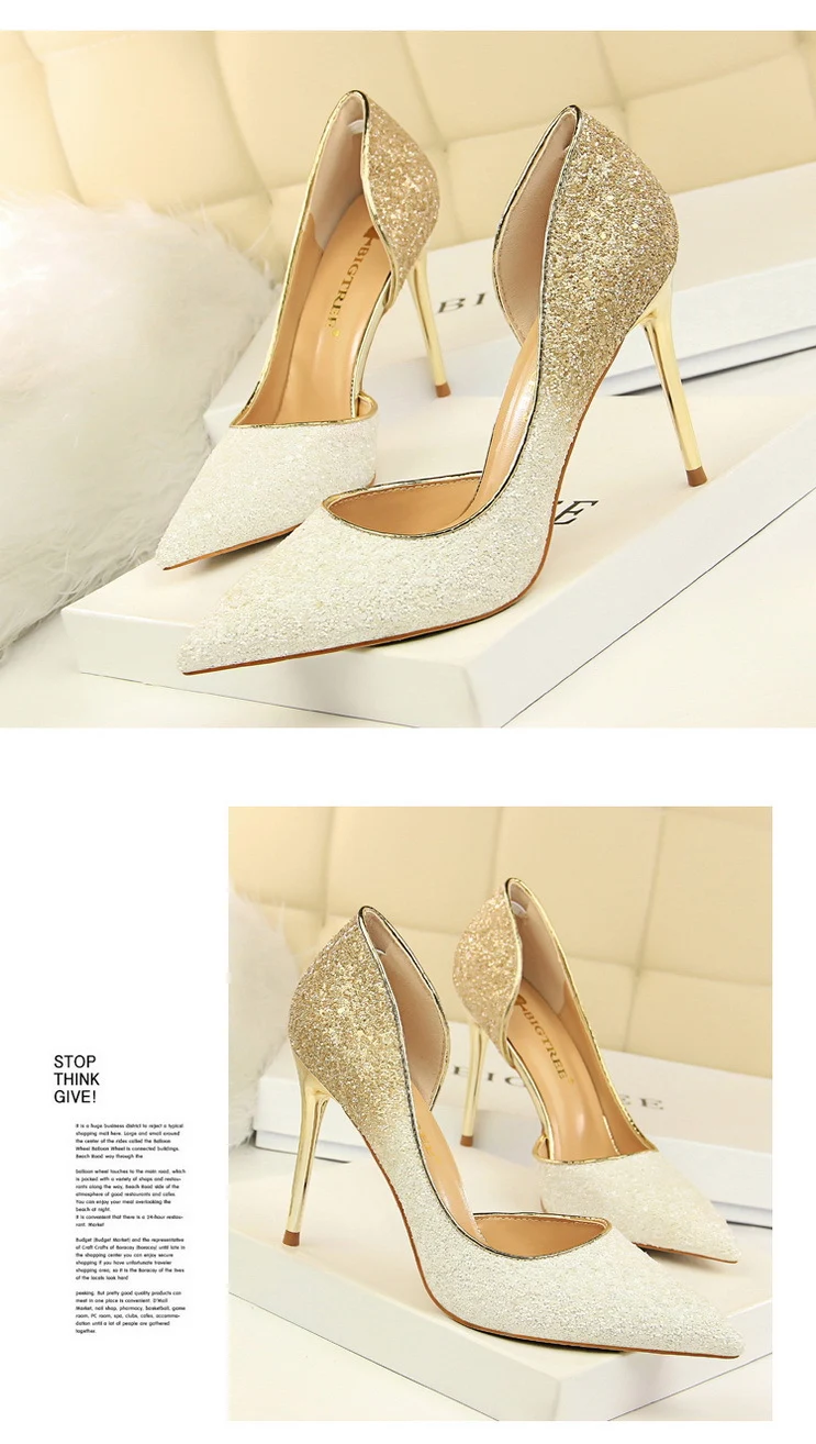 Title 11, Gradient color block sequined high heels, desig...