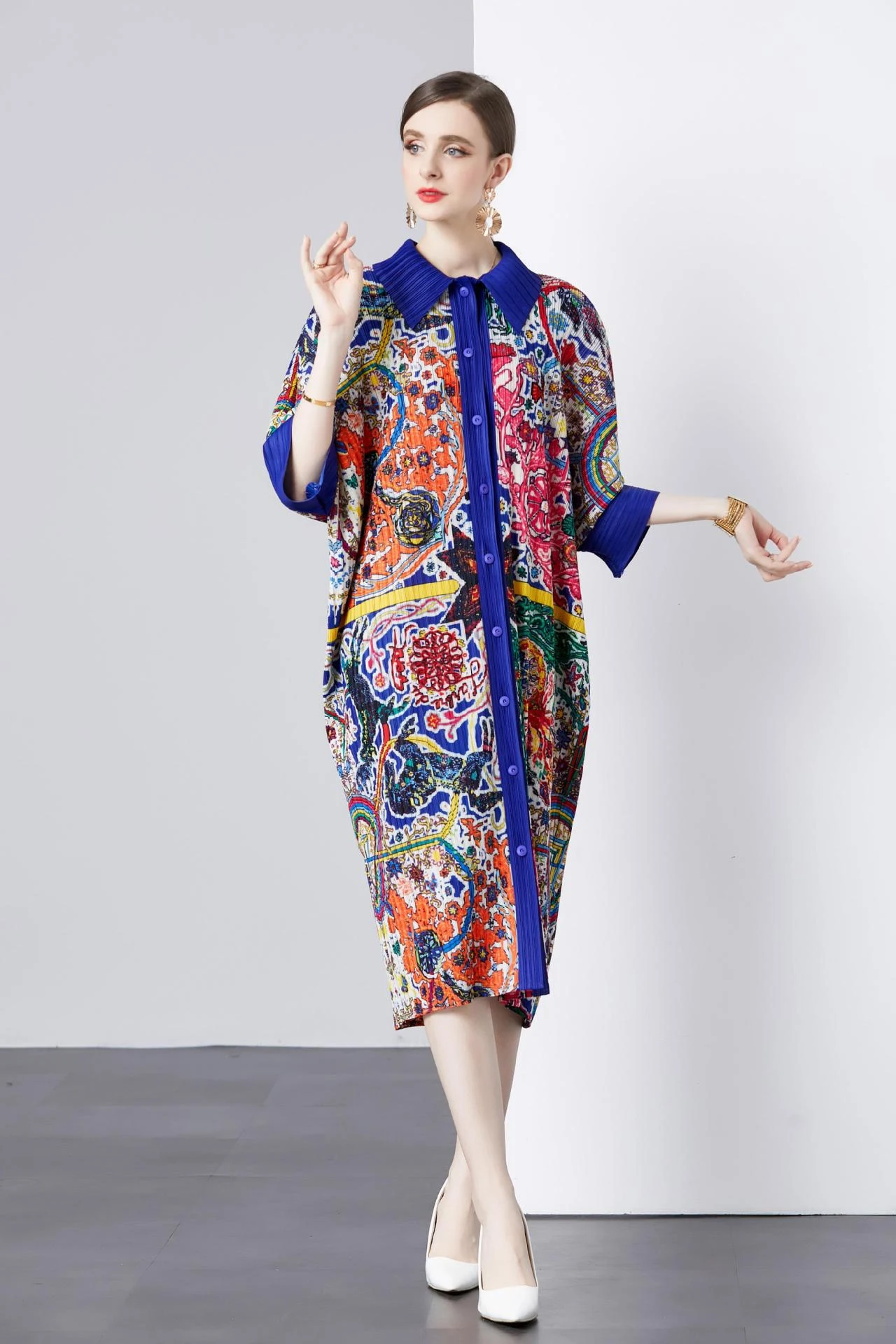 Title 5, Vestido Plus Size Holgado con Estampado Manga M...