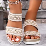 Fashion Wavy Pattern Woven Sandals Summer Casual Ethnic Style Slippers Linen Bottom Wide Strap Wedges Shoes for Women — photo 4