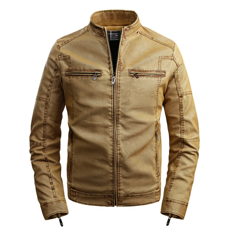 Title 4, Mens stand collar plus velvet PU leather jacke...