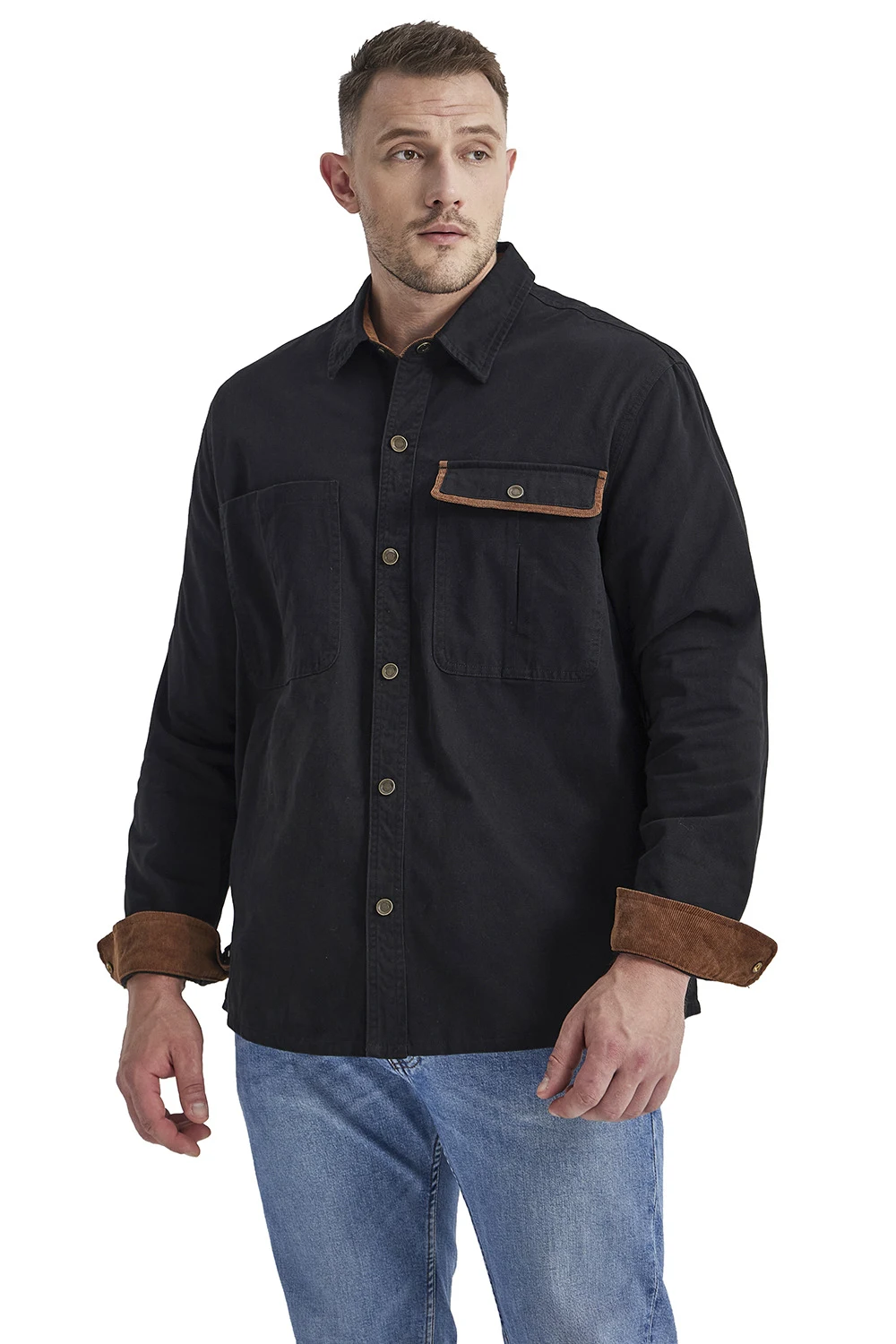 Men's Workwear Washed Cotton Shirt Solid Color Lapel Long Sleeve for comfort and durability, perfect for various work en — photo 9