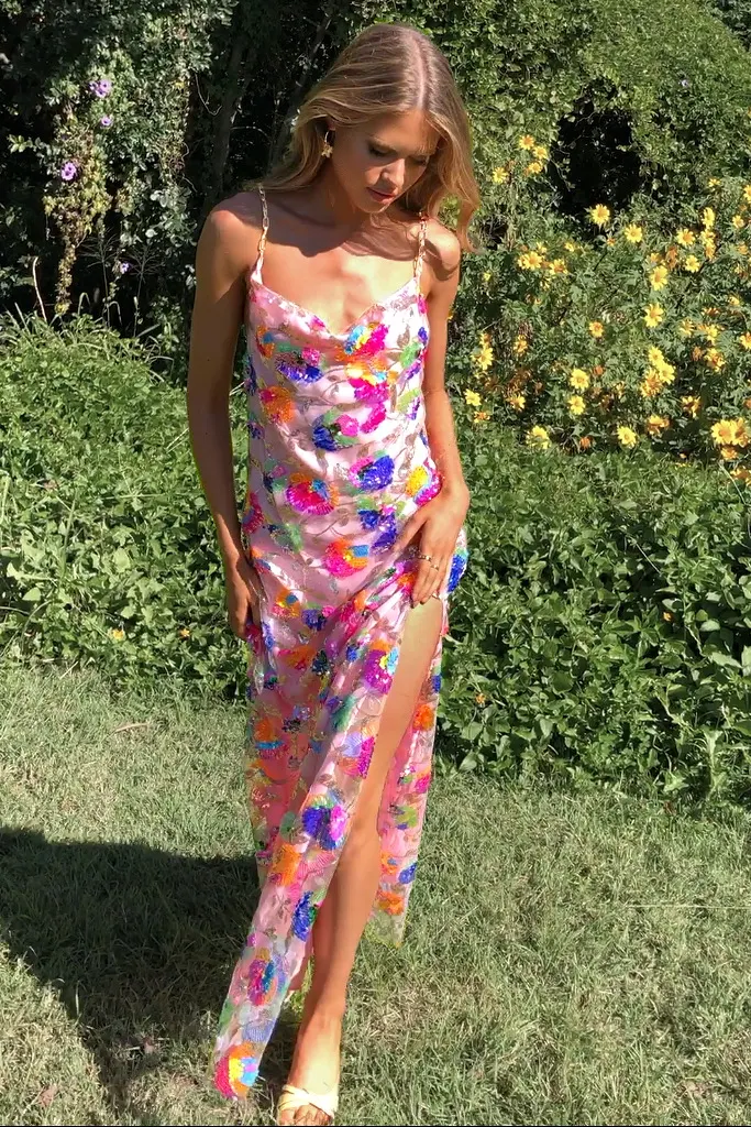 Title 2, Fashionable Sequins Floral Womens Split Dress