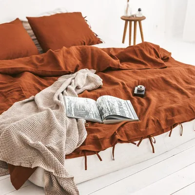 Title 2, Simple Plain Linen Washed Four-Piece Cotton and...