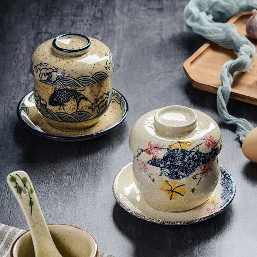 Title 12, Underglaze Steaming Bowl Ceramic Stew Bowl With...
