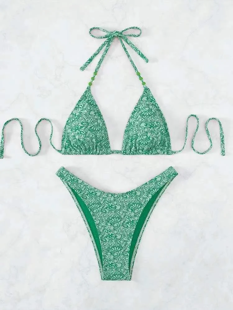 Europese en Amerikaanse halter bikini voor dames met koord, ideaal voor strand en zwembad, comfortabel en stijlvol, een perfecte pasvorm. — foto 3