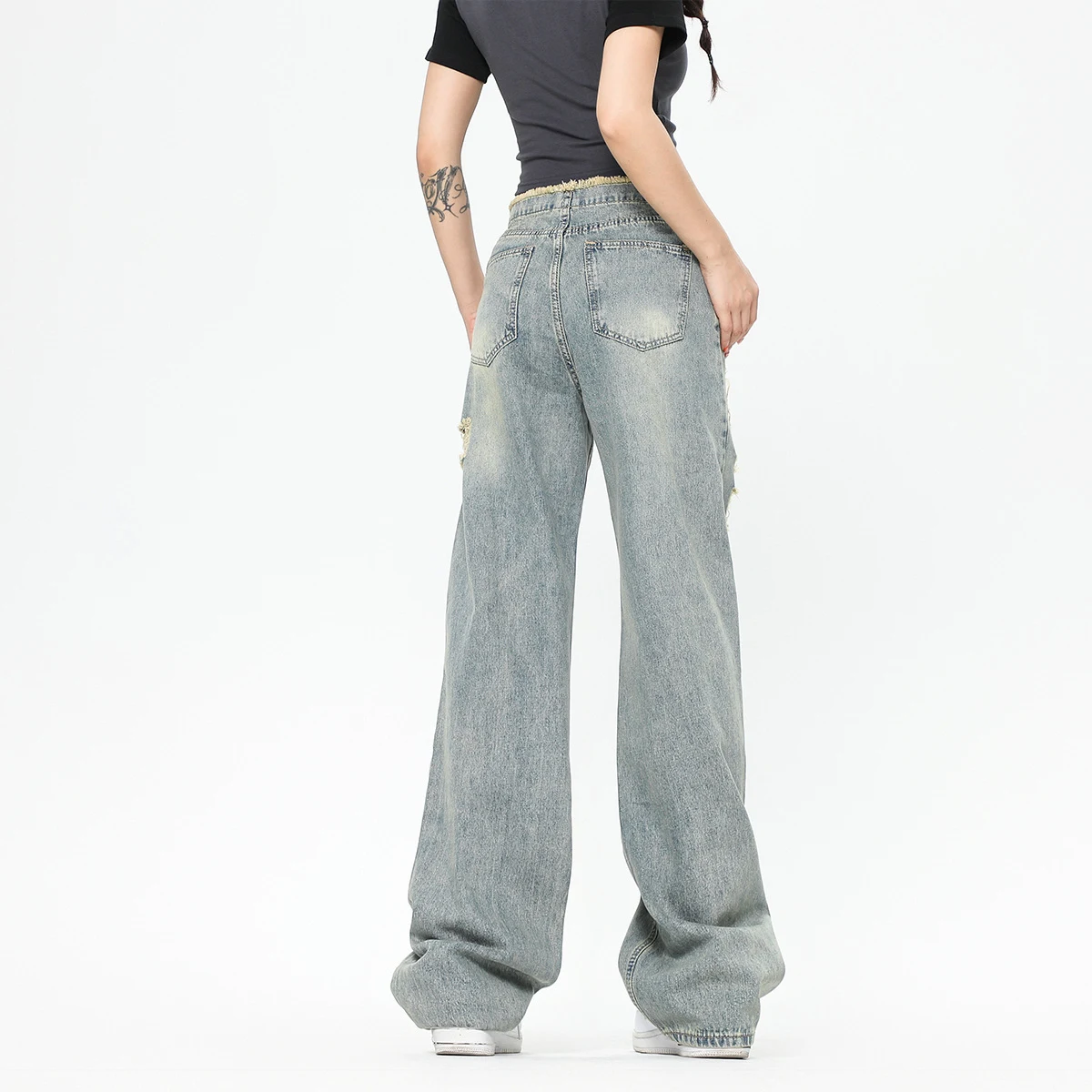 American High Street Vaqueros Lavados con Roturas de Aspecto Envejecido Jeans Rotos Estilo Vintage Cómodos y Modernos para Uso Diario — foto 2