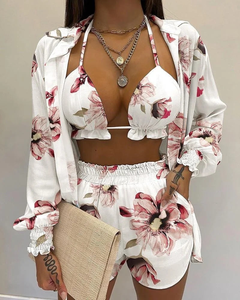 Title 7, Womens Solid Color Printed Three-Piece Suit of...