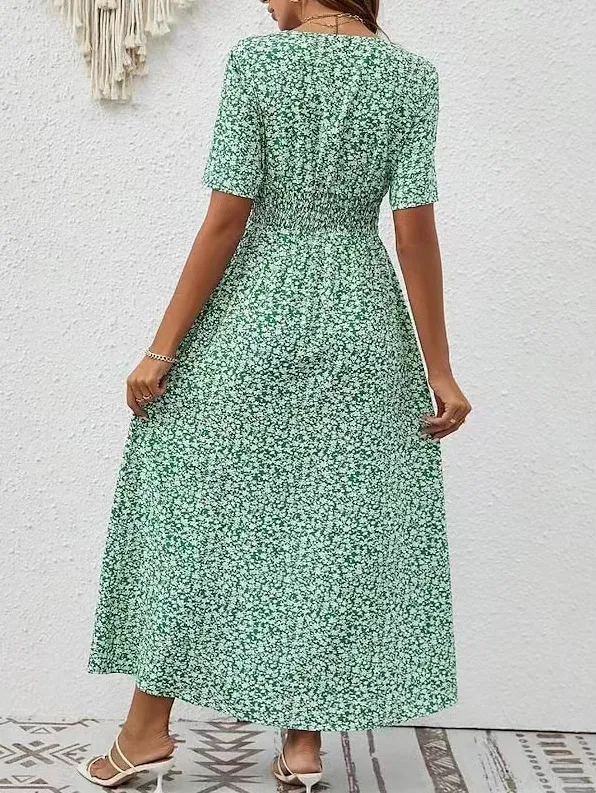 Summer new V-neck printed short sleeve split dress for women. Lightweight and stylish, perfect for warm weather and a fl — photo 8