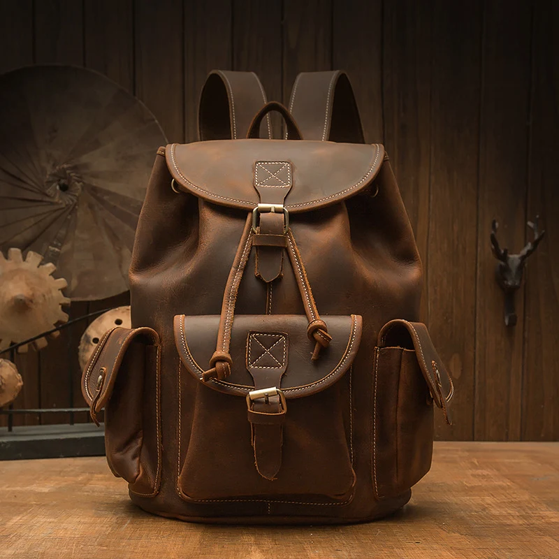 Title 4, Mochila Retro Artesanal de Couro Crazy Horse De...