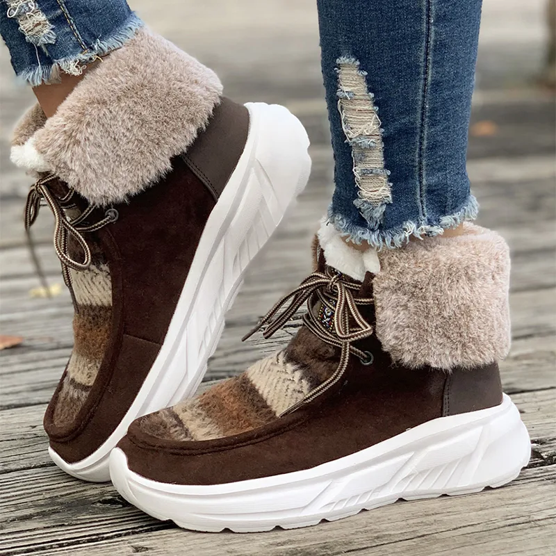 Title 6, Womens Lace-up Snow Boots Fuzzy Mid-color Soft...