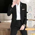 Terno masculino coreano slim listrado de três peças, sob medida, com um botão, para banquetes, casamentos e eventos sociais. — foto 1