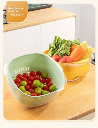 Title 9, Double-layer Drain Basket PET Fruit Basket Wash...