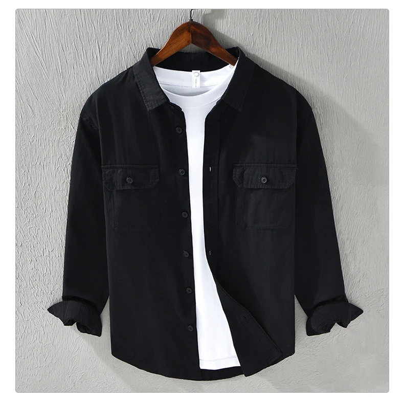 Title 2, Loose all-match cotton workwear shirt with doub...