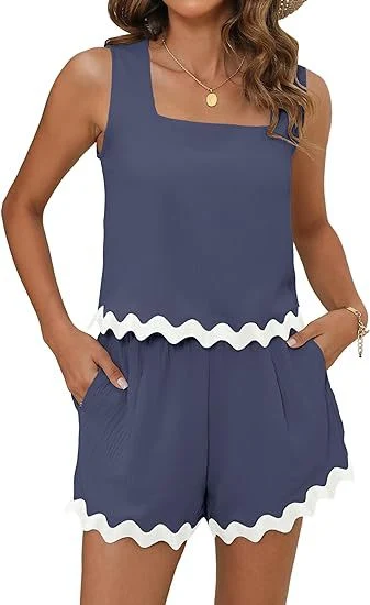Title 8, Fashion Casual Corrugated Lace Sleeveless Short...