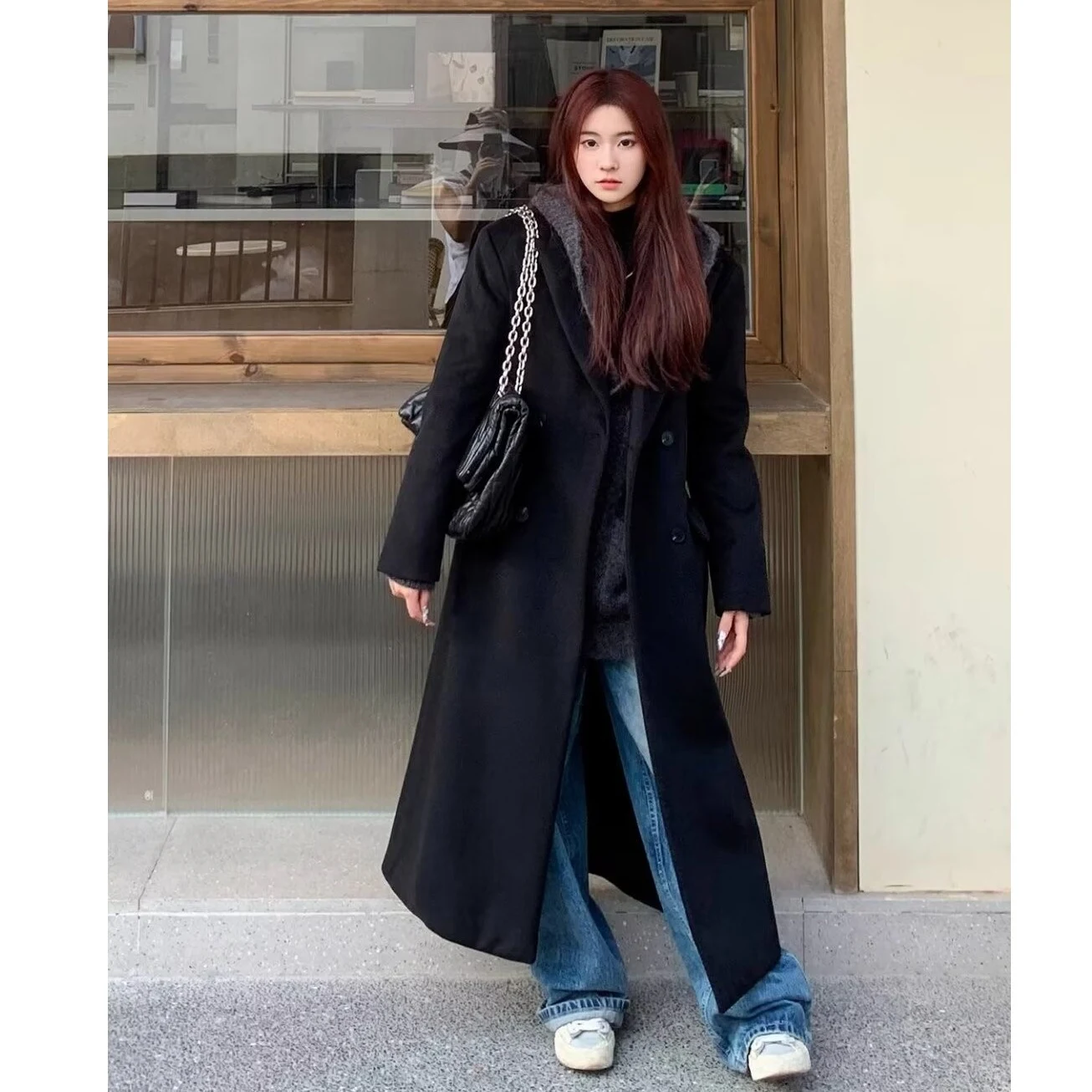 Lange wollen jas Britse stijl trenchcoat lente Warm en stijlvol Perfect voor het voorjaar Tijdloze elegantie Comfortabel en chic — foto 6