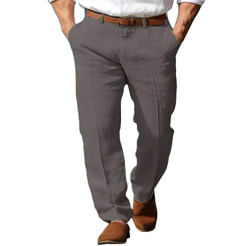 Men's Formal Linen Straight Pure Color Comfort Breathable Vacation Trousers Perfect for Warm Weather and Relaxed Wear St — photo 8