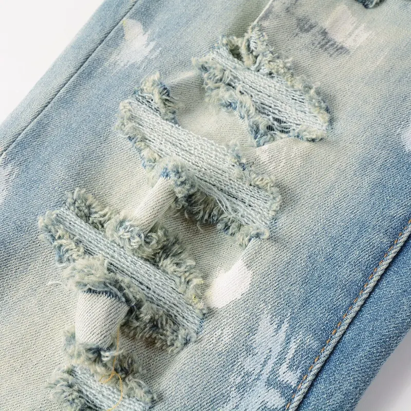Title 7, Mens Slim Fit Jeans with Holes and Fabric Patc...