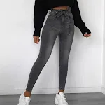 Jeans Bud de cintura alta con cinturón y color sólido ideales para un look elegante y cómodo durante todo el día. — foto 6