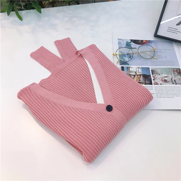 Title 46, Fake Two-piece Knitted Cardigan Womens Solid C...