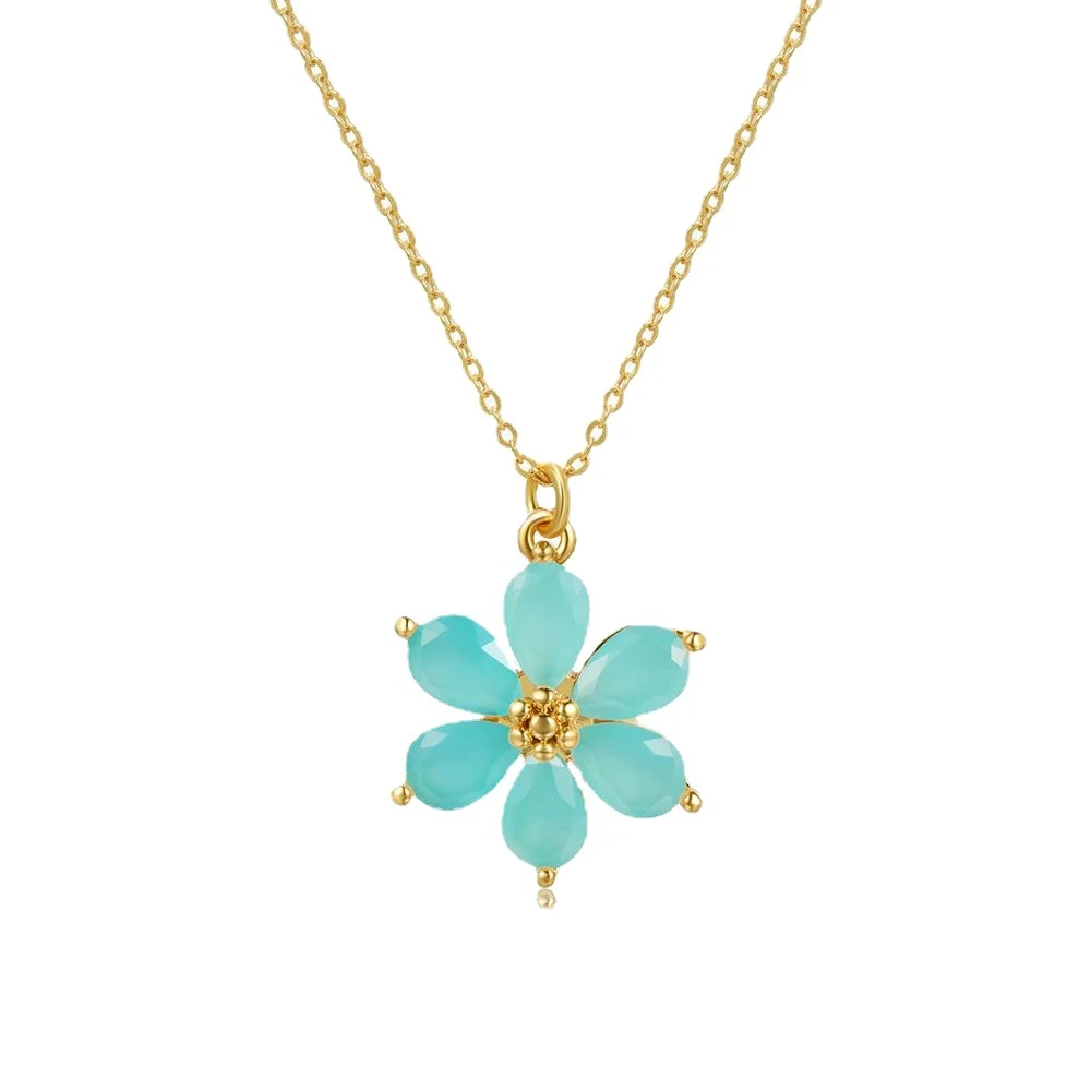 Colar de clavícula com flores coreanas hexapétalas coloridas. Adicione um toque floral e sofisticado ao seu look, valorizando o colo. — foto 6
