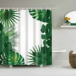 Cortina de ducha con estampado digital de hojas de plátano estilo nórdico, transforma tu baño con naturaleza y diseño moderno. — foto 22