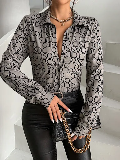 Title 7, Camisa feminina de manga longa estampada para t...