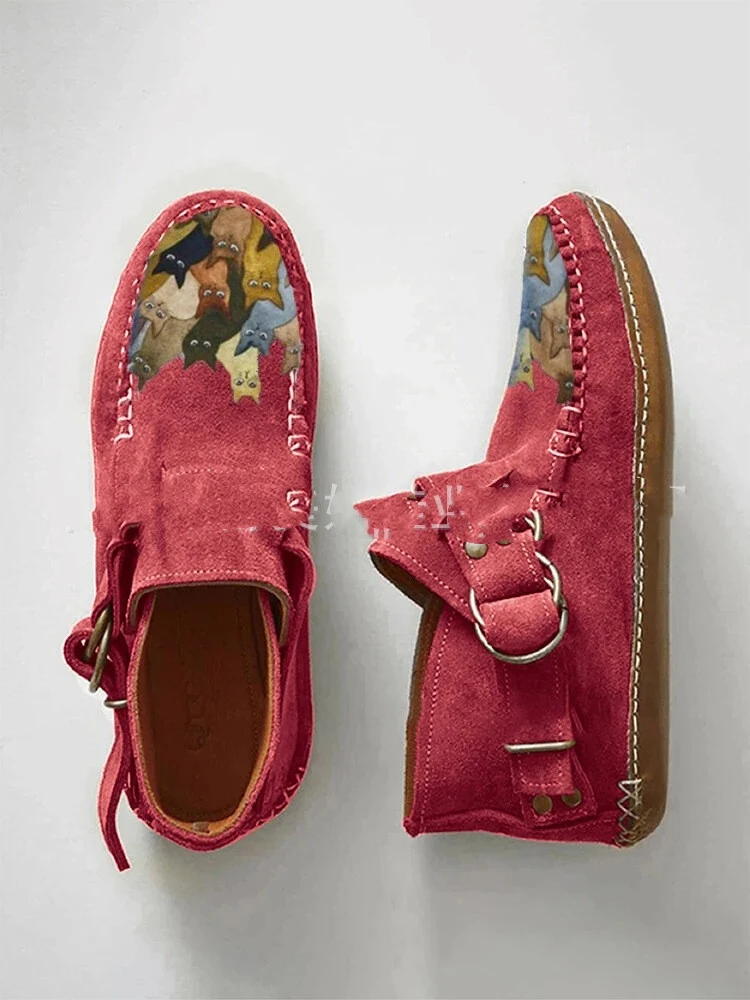 Title 4, Botas tobilleras planas casuales de cuero morad...