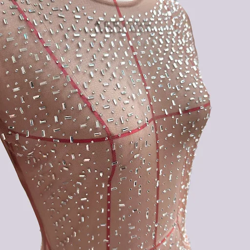 Title 7, Sexy Hot Drilling Blouse Mesh Long Sleeve Split...