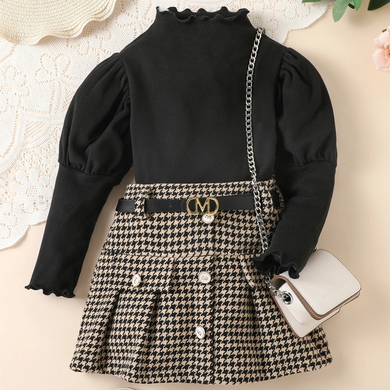 Fashion Houndstooth Suknja Sa Kaišem — foto 11