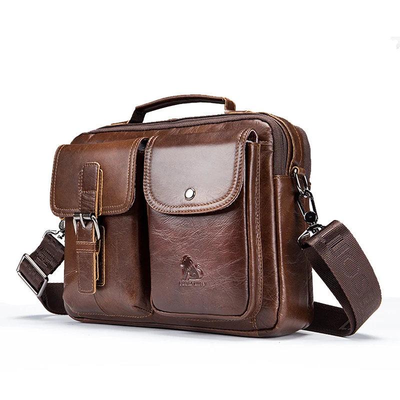 Retro casual handtas met grote capaciteit van eerste laag rundleer. Perfect voor dagelijks gebruik, stijlvol en duurzaam. — foto 4