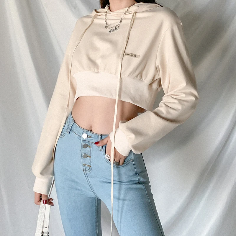 Title 1, Damen Fashion Label Loose Kapuzenpullover bauch...