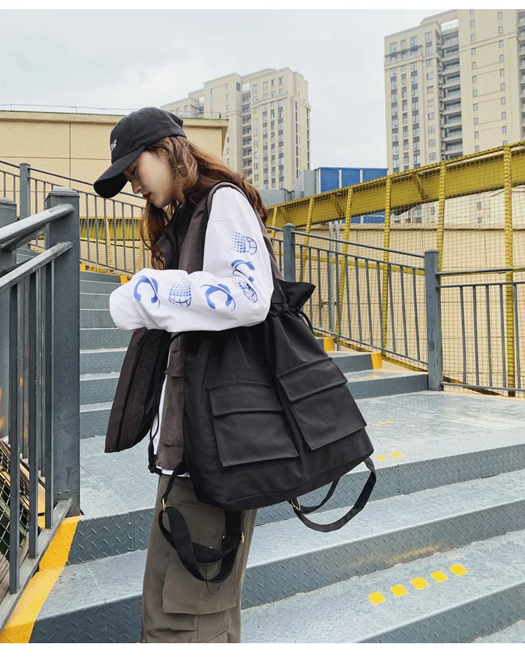 Title 19, Fashion Work Clothes Drawstring Canvas Raw Shou...