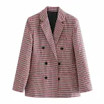 Nuovo cappotto da donna a quadri stile europeo e americano, doppiopetto, perfetto per un look elegante e alla moda. — foto 2