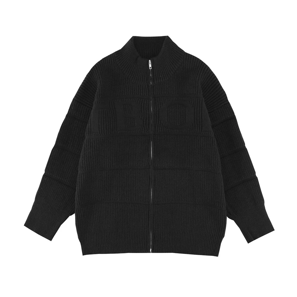 Gerippte Jacquard-Strickjacke mit Stehkragen für Herren. Warmer, stilvoller Pullover, perfekt für kühle Tage und ein elegantes Auftreten. — foto 5