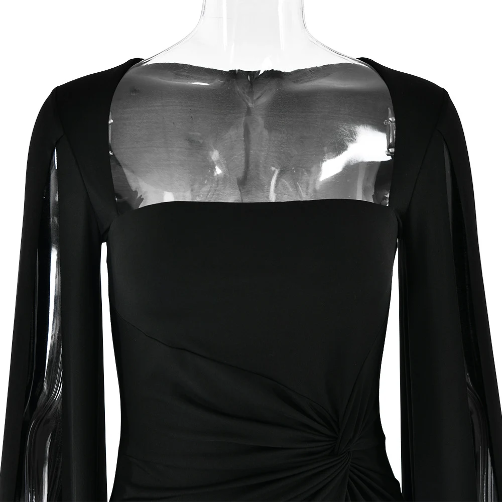 Title 15, Square Collar Mop Long Sleeve High Slit Solid C...