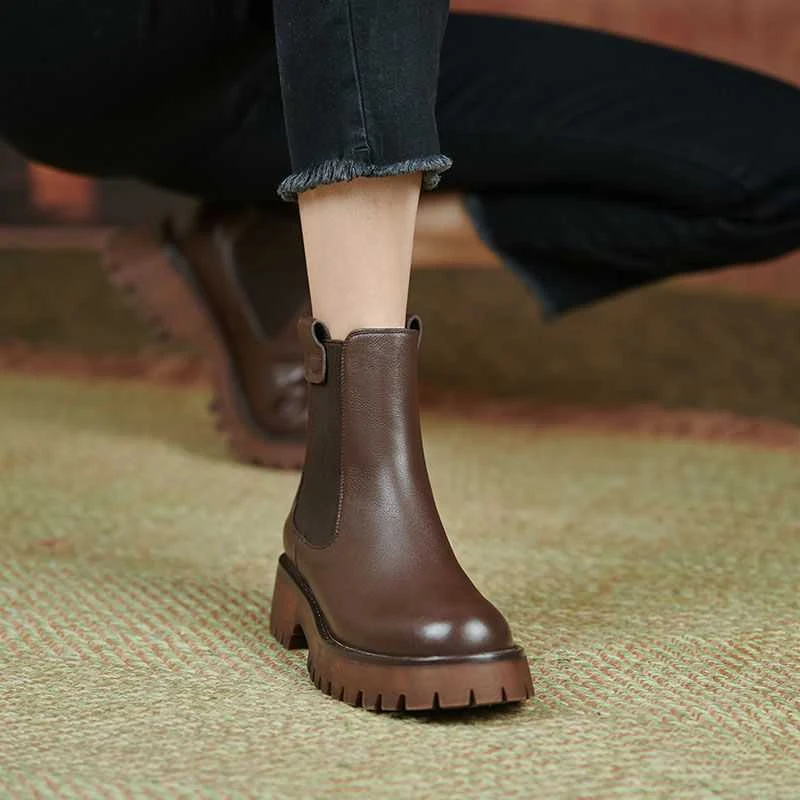 Title 1, Botas femininas tubo marrom retrô slim