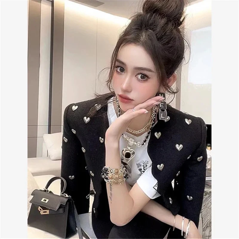 Title 10, Heavy Industry Black Love Heart Wool Tweed Shor...