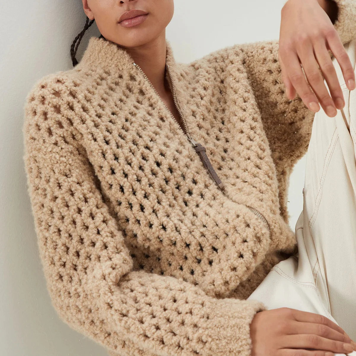 Title 2, Damen Hohlmuster-Strickpullover mit Rhomben-Muster