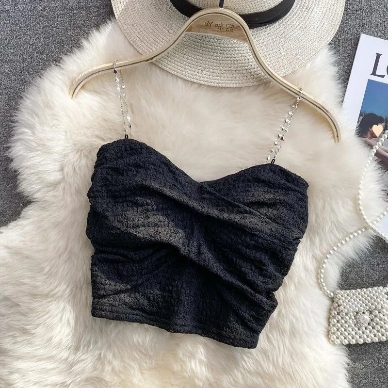Title 2, Cross Design Knotted Tube Top Lace Camisole For...