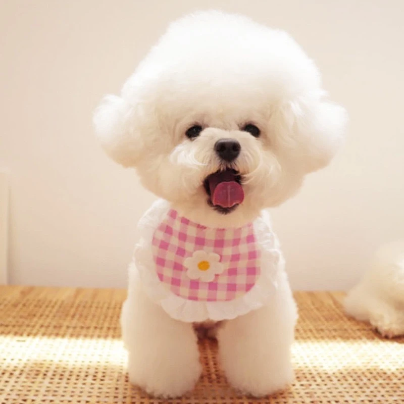 Title 3, Cute Puppy Dog Plaid Flower Bib Pet Saliva Towe...